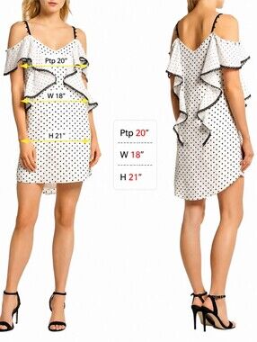 Adelyn Rae Polka Dot Cold Shoulder Ruffle Dress Size L